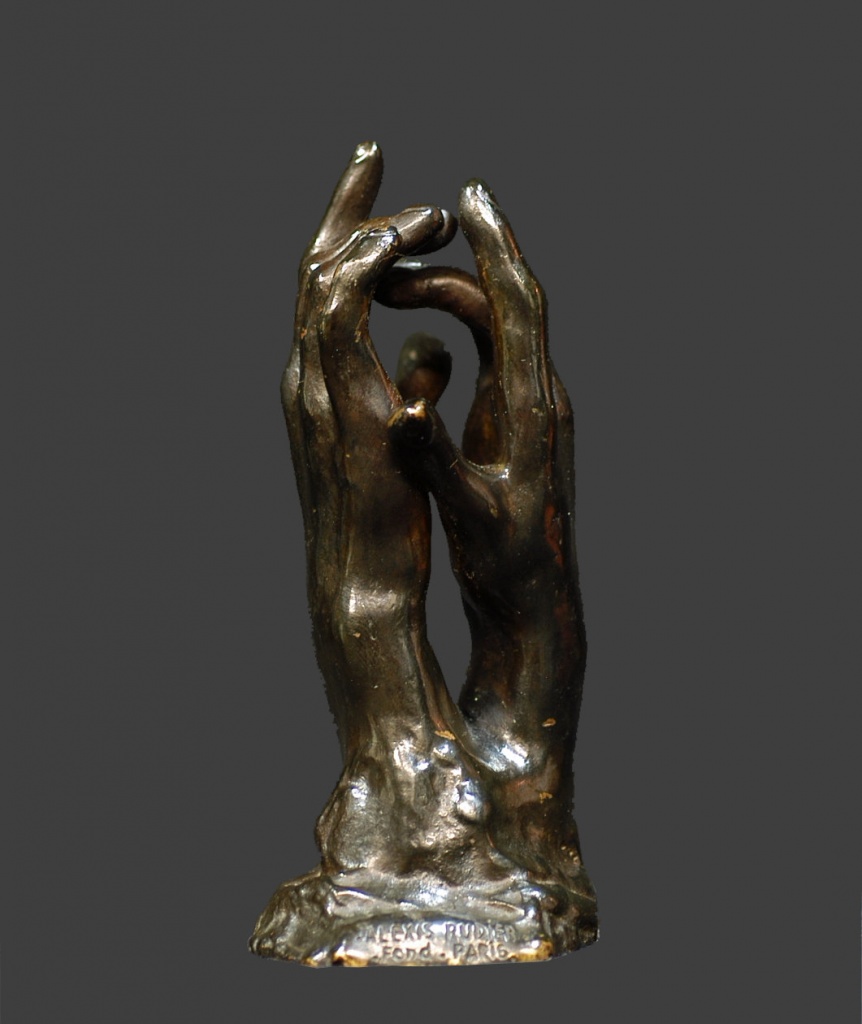 Le secret. Petites mains, d'après Auguste Rodin. H. 12 cm. Perruque d’atelier de fonderie.